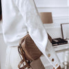 White Long Sleeve Blouse Women Stand Collar Button Up Shirt 2025