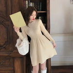 Elegant Korean Knitted Mini Dress Warm Long Sleeve Sweater