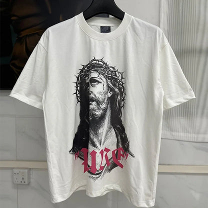 Vintage Washed Target Print T-Shirt Men Oversized Streetwear