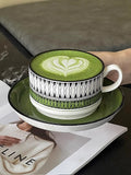 Green Medieval Coffee Cup and Plate Set Vintage Ceramic Tea Cup and Plate