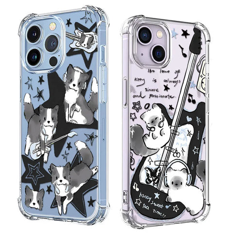 Black Guitar Music Cat Shockproof Phone Case For iPhone