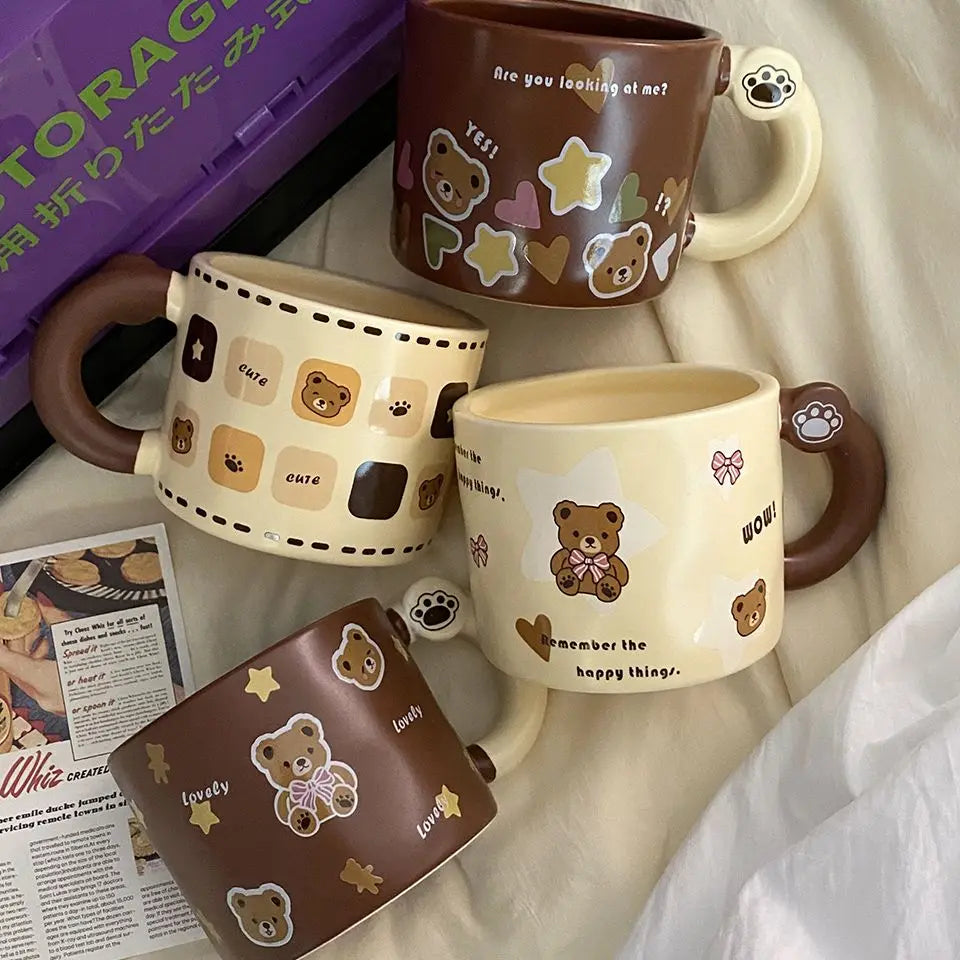 Kawaii Ins Ceramic Mugs Cute Brown Bear Afternoon Tea Cup Fashion Cartoon Animals