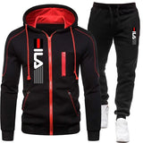 Upgrade Your Style: Solid Men's Zipper Jacket and Sweatpants 2-Piece Sportswear Set