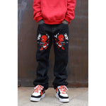 Men's Retro Y2K Black Denim Jeans Hip-Hop Loose Fit