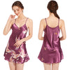 Satin Pajamas Nightgown Women V Neck Crane Print Spaghetti Strap Sleepwear