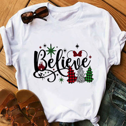 Funny Cute Cartoon Print Women's Christmas T-Shirt