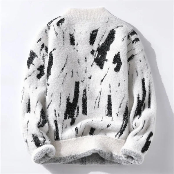 Mens Y2K Patchwork Knit Sweater Slim Fit Streetwear Pullover