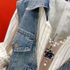 Striped Denim Jacket Women Korean Layered Look Shirt Spring Top