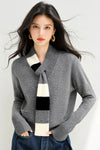 Womens Scarf Neck Sweater Contrast Color Relaxed Fit Winter Top