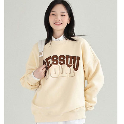 Women Hoodies Round Neck Korean Version Baggy Plush Thick Pullover Top Without Cap