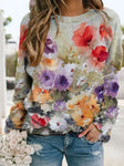 Women T-shirt Fashion Floral Casual Printed Long Sleeve  Loose Long Sleeve Round Neck