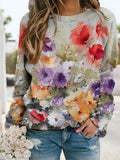 Women T-shirt Fashion Floral Casual Printed Long Sleeve  Loose Long Sleeve Round Neck