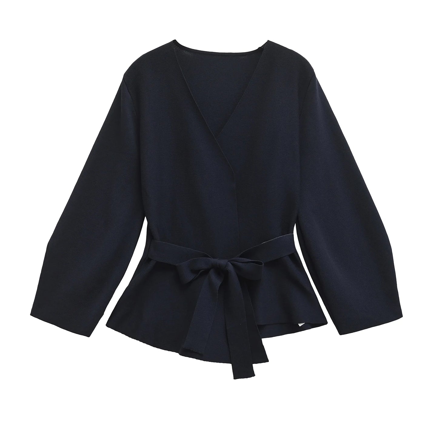 Women's Knit Blazer - Shoulder Pad Belted V-Neck Jacket