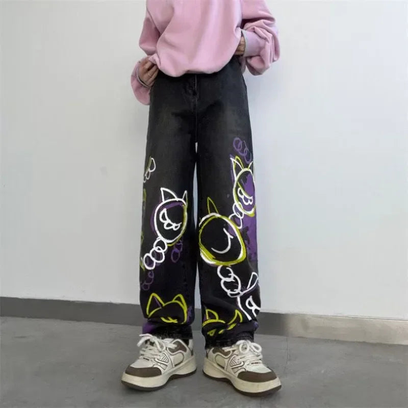 Women's High Waist Goth Punk Oversized Jeans