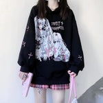 Harajuku Anime Hoodies Frauen Goth Streetwear Cartoon Print Y2k