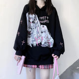 Harajuku Anime Hoodies Women Goth Streetwear Cartoon Print Y2k