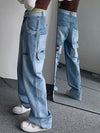 Chic Harajuku Vintage Cargo Jeans Y2K Hip Hop Style with Wide-Leg Fit and Handy Pockets