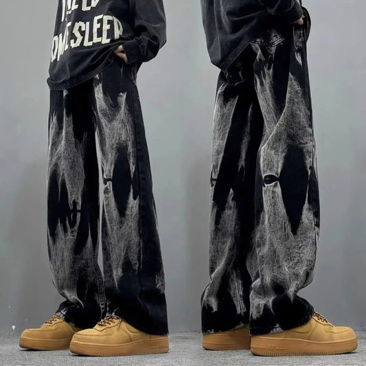 Bold Bleach Wash Wide Leg Denim Streetwear Jeans with Attitude