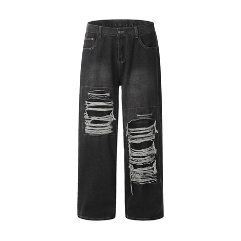 High Waist Ripped Wide Leg Jeans Streetwear