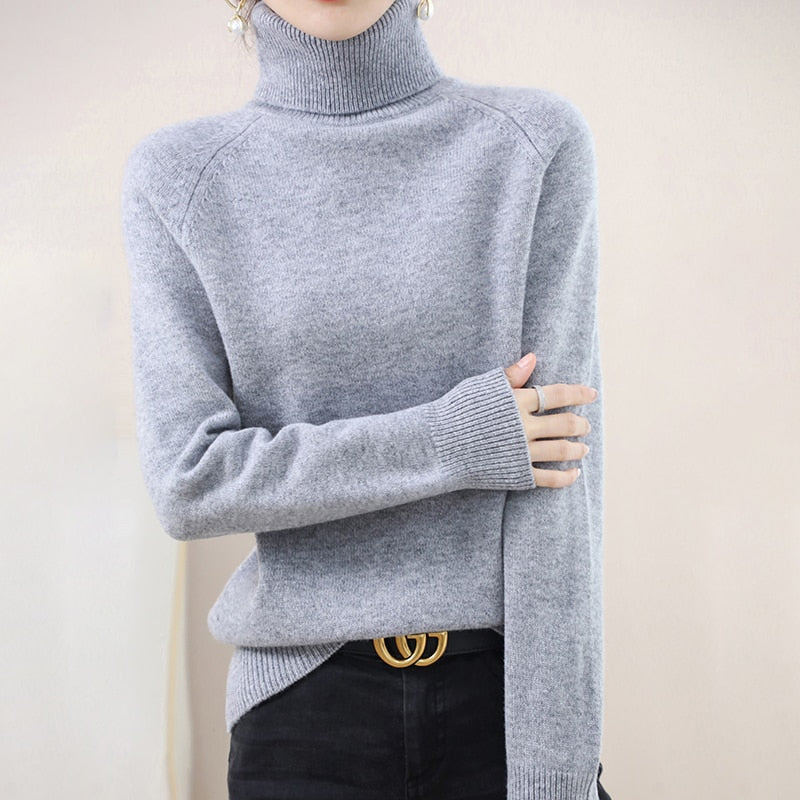 Sweater Turtleneck Cashmere Pullovers Long Sleeve Casual Basic Femme Sweater - xinnzy