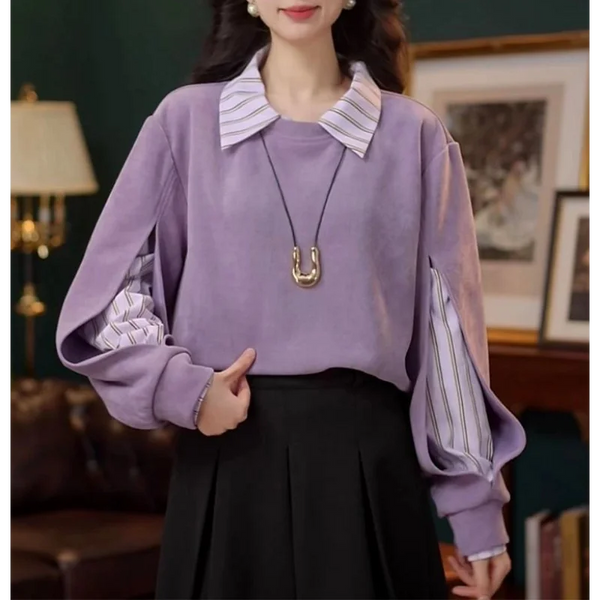 Womens Purple Sweatshirt Layered Look Oversized Y2K Retro Pullover