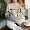 Women’s Autumn Winter Striped Mock Neck Sweater – Loose Knit Long Sleeve Pullover Top