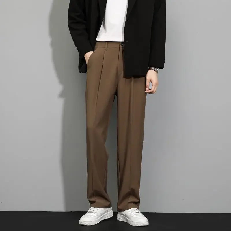 Men's Slim Fit Ice Silk Trousers Stylish Thin Korean Slacks