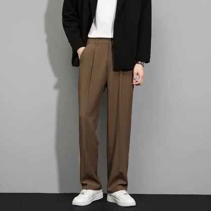 Men's Slim Fit Ice Silk Trousers Stylish Thin Korean Slacks