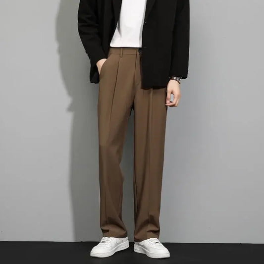 Men's Slim Fit Ice Silk Trousers Stylish Thin Korean Slacks