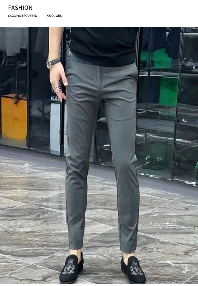 Trendy Men's Slim Fit Suit Pants Casual Business Straight Trousers