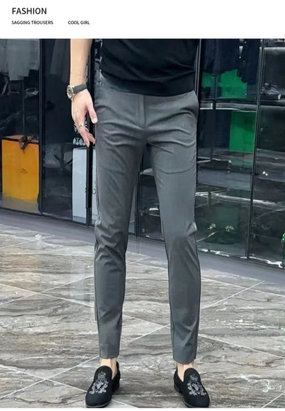 Trendy Men's Slim Fit Suit Pants Casual Business Straight Trousers