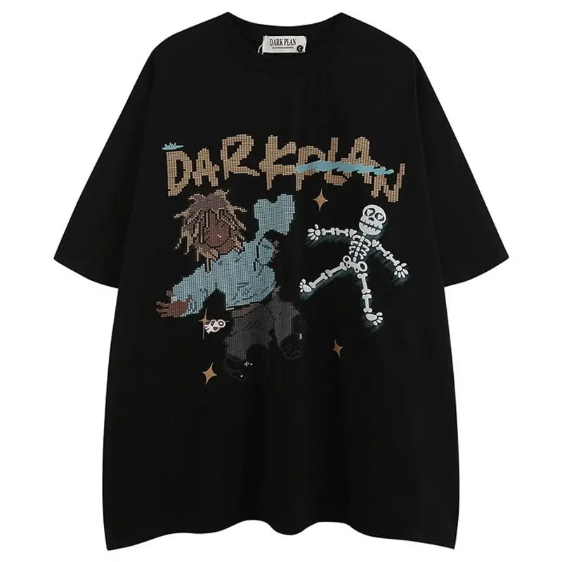 Trendy Retro Personalized Print Casual Short Sleeve Couple Loose Trendy T-shirt Top y2k