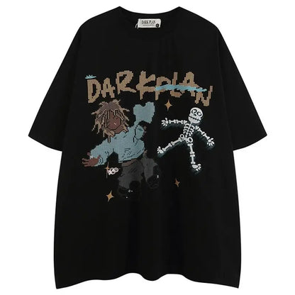 Trendy Retro Personalized Print Casual Short Sleeve Couple Loose Trendy T-shirt Top y2k