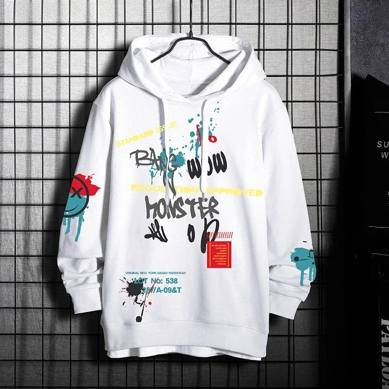 2025 Men's Hip Hop Print Hoodie Warm Streetwear Sweatshirt