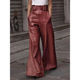 High Waisted Long Pants Loose Pleated Pockets Wide Leg