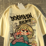 Korean Cartoon Retro Print Plus Size T-Shirt for Women