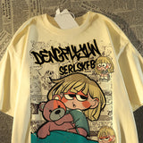 Korean Cartoon Retro Print Plus Size T-Shirt for Women