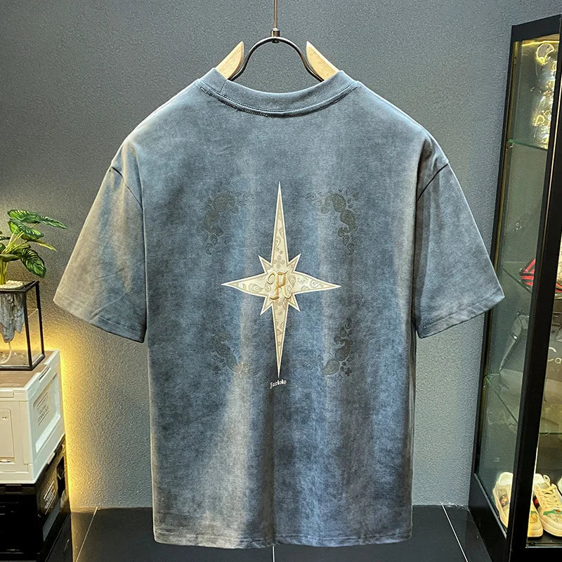 2024 Luxury Embroidered T-Shirt Men’s Casual High-Density Loose Fit Tee