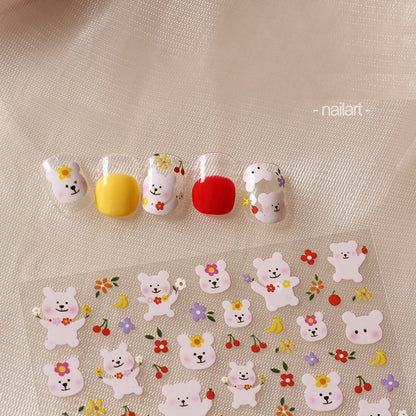 Cute Cartoon Nail Art Stickers Featuring Bears Rabbits Flowers & Pandas