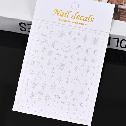 3D Gold Sun Moon Star Nail Stickers
