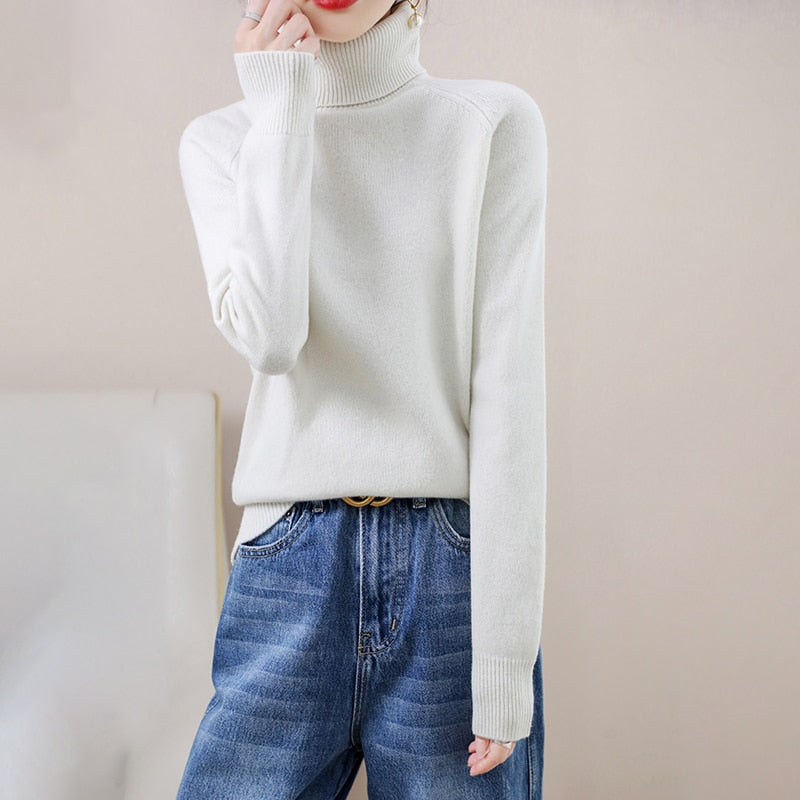 Sweater Turtleneck Cashmere Pullovers Long Sleeve Casual Basic Femme Sweater - xinnzy