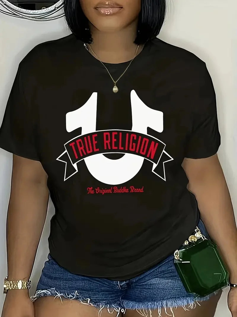 Graphic Print Casual Tee Summer Streetwear O-Neck Short Sleeve Top