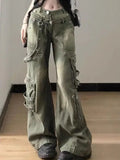 Vintage Wash Jeans: High Street Straight Leg Cargo Pants for Fashionable Streetwear