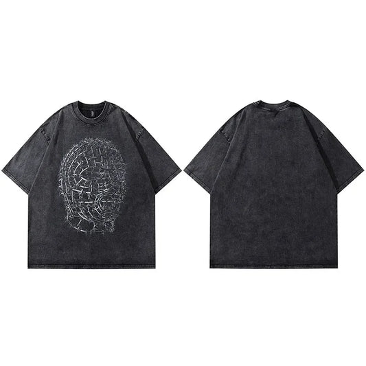 Men Hip Hop Oversized T-Shirt Spiny Mask Print