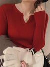 V Neck Sweater Women Knit Pullover Fall Winter Solid Color Top