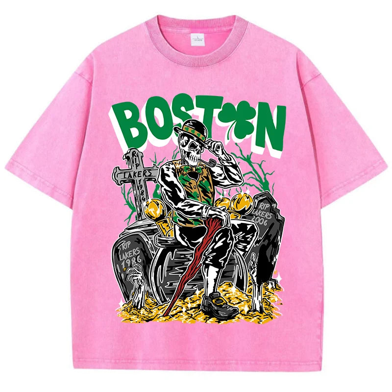 American Vintage Skeleton T-Shirt Boston Neue Persönlichkeit