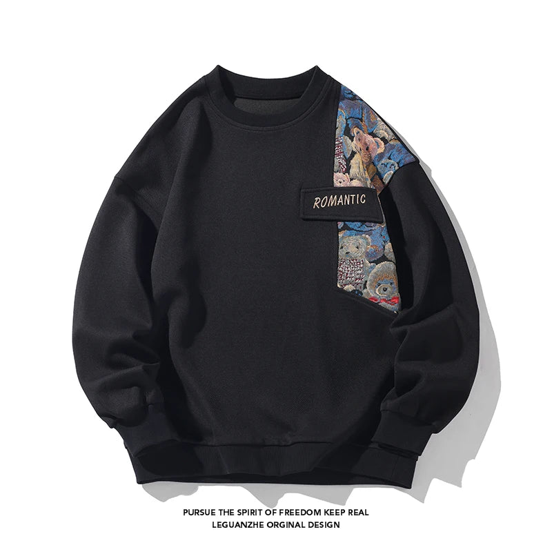 Men's Pullover Sweatshirt Harajuku Embroidered Bear Pattern Sweatshirts