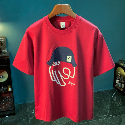 High-End Men’s Summer Embroidered T-shirt Trendy Loose Breathable Top