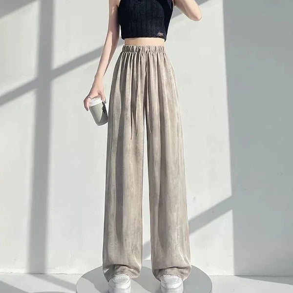 Satin Tie Dye Wideleg Pants Women Drawstring Draped Straight Pants