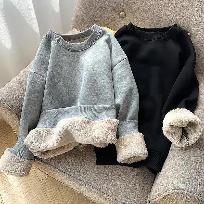 Hoodies Men  y2k Cashmere Thickened Warm  Sweatshirt Solid